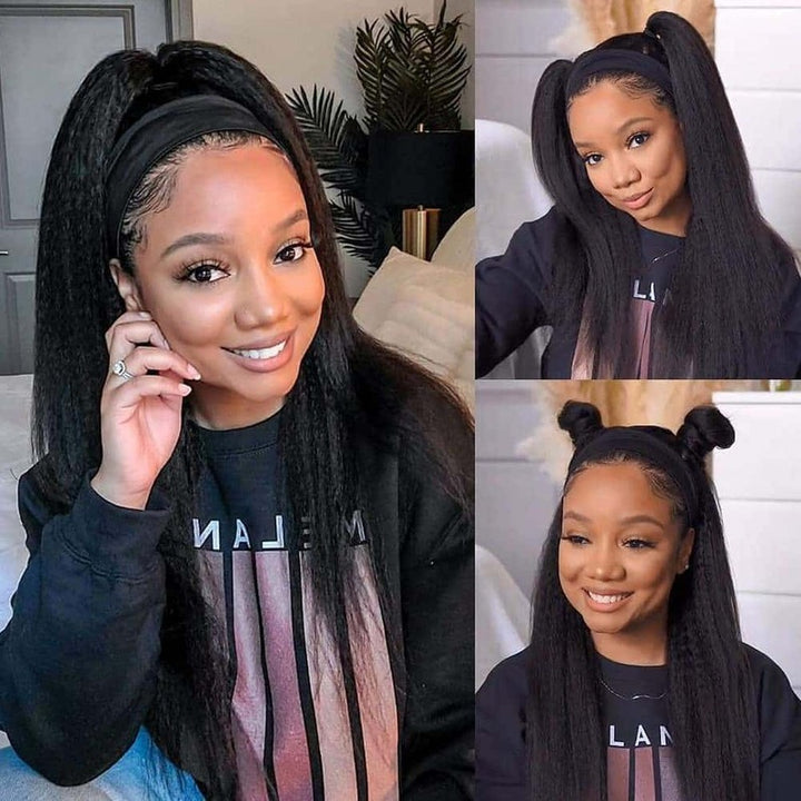 Kinky Straight Headband Wig Cuticle Aligned Yaki Straight Human Hair Wig