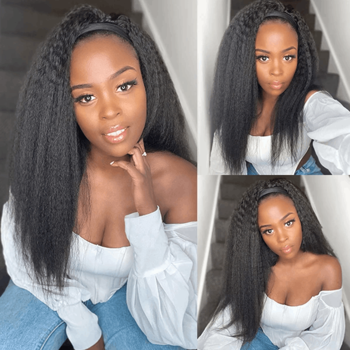Kinky Straight Headband Wig Cuticle Aligned Yaki Straight Human Hair Wig