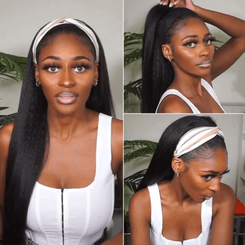 Kinky Straight Headband Wig Cuticle Aligned Yaki Straight Human Hair Wig