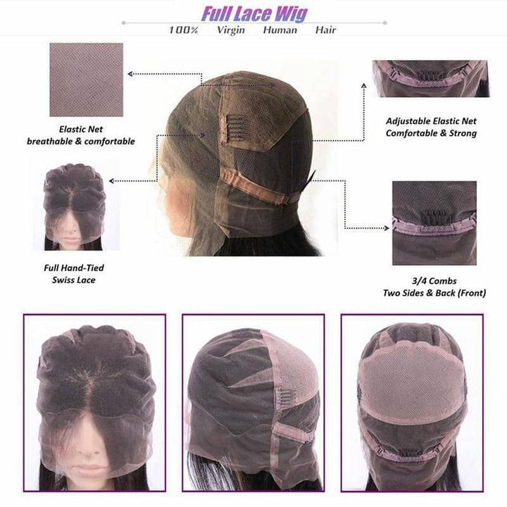 Kinky Straight HD Transparent Full Lace Wig Yaki Straight 100% Virgin Human Hair