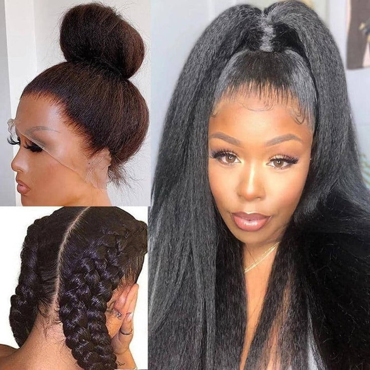 Kinky Straight HD Transparent Full Lace Wig Yaki Straight 100% Virgin Human Hair