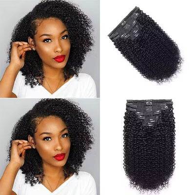 Curly Wave Clip In Hair Extensions For Black Women Remy Human Hair 8PCS With 18 Clips