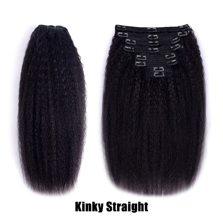 Kinky Straight Clip In Hair Extensions For Black Women Remy Human Hair 8 Pieces With 18 Clips