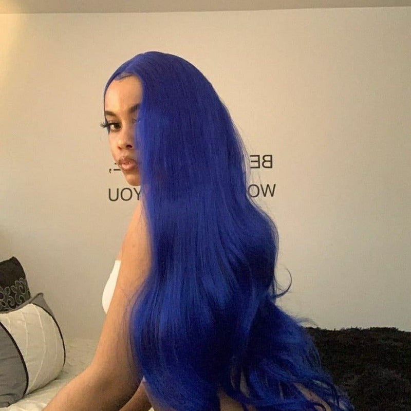 Light Blue/Jewelry Blue/Dark Blue Straight HD Transparent Lace Wig 100% Virgin Human Hair