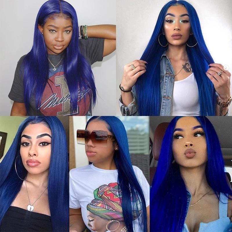 Light Blue/Jewelry Blue/Dark Blue Straight HD Transparent Lace Wig 100% Virgin Human Hair