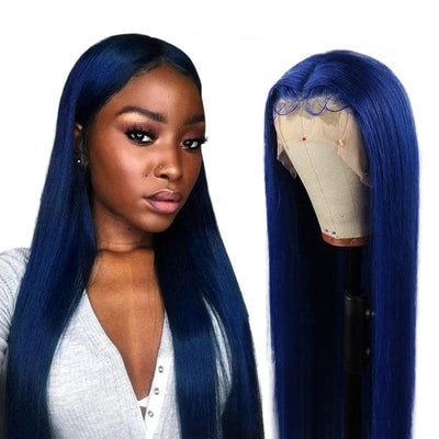 Dark Blue Straight HD Transparent Lace Wig 100% Virgin Human Hair