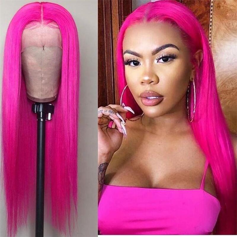 Hot Pink HD Transparent Lace Front Wig 100% Virgin Human Hair