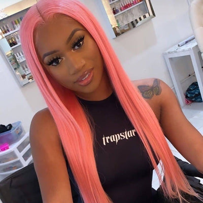 Baby Pink HD Transparent Lace Front Wig 100% Virgin Human Hair