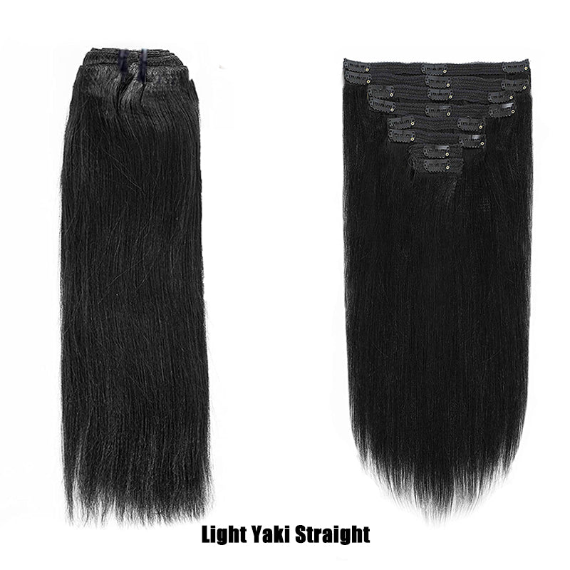 Kinky Straight Clip In Hair Extensions For Black Women Remy Human Hair 8 Pieces With 18 Clips