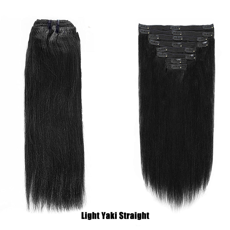 TUME Yaki Straight Clip In Hair Extensions For Black Women Remy Human Hair 8 Pieces With 18 Clips