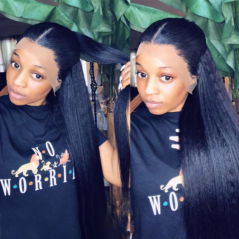 Kinky Straight 13x6 Full Lace Frontal  Wig Pre-plucked Virgin Human Hair