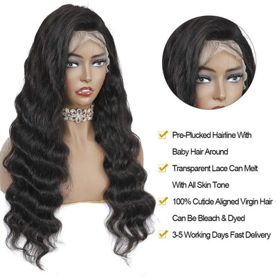 Loose Deep HD Trasparent 360 Lace Front Wig 100%Human Virgin Hair