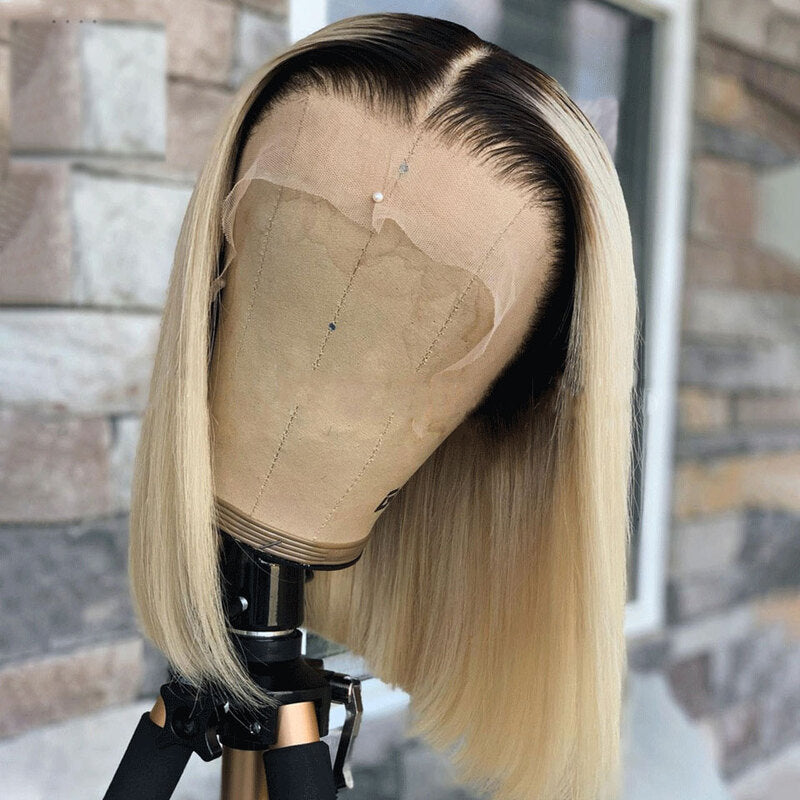 Ombre T1B/613 Colored Bob Wig HD Transparent Lace Front Wig
