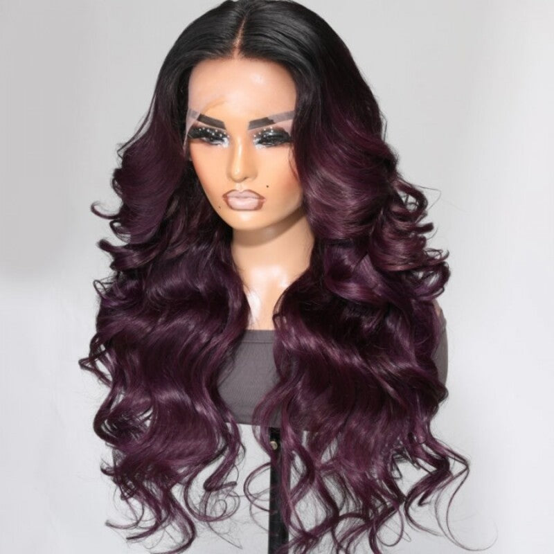 Midnight Dark Purple Ombre Lace Wig Colored Body Wave Wig New Arrival Dark Purple Ombre Color