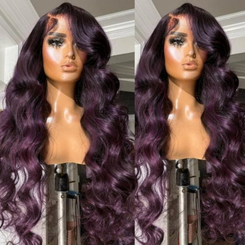 Midnight Dark Purple Ombre Lace Wig Colored Body Wave Wig New Arrival Dark Purple Ombre Color