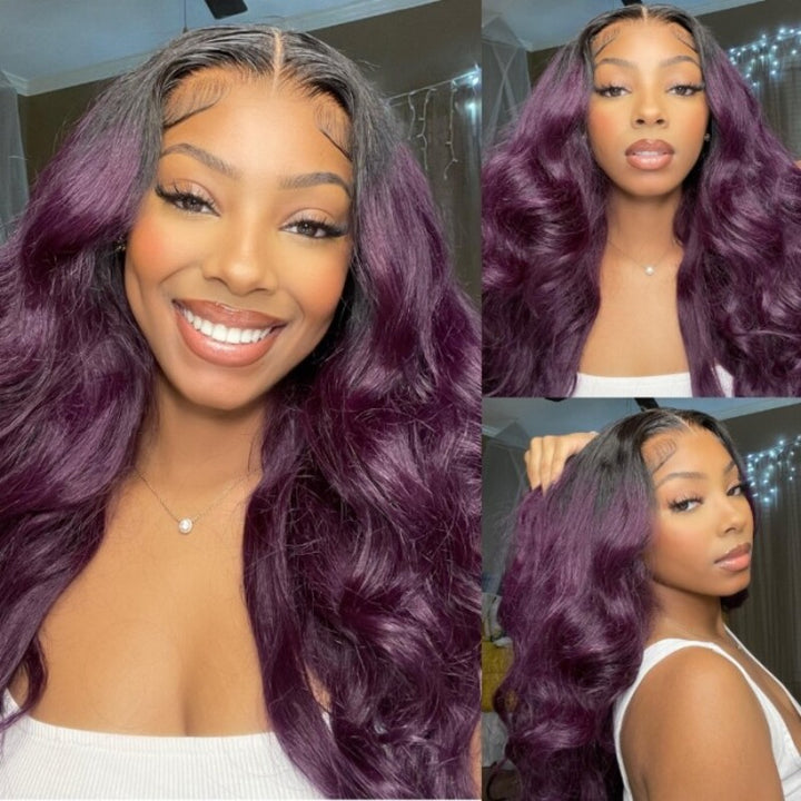 Midnight Dark Purple Ombre Lace Wig Colored Body Wave Wig New Arrival Dark Purple Ombre Color