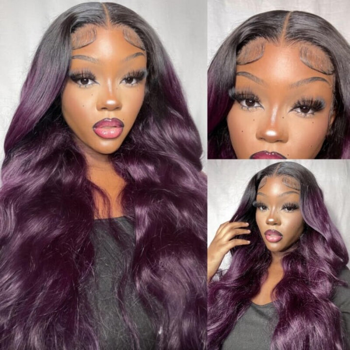 Midnight Dark Purple Ombre Lace Wig Colored Body Wave Wig New Arrival Dark Purple Ombre Color