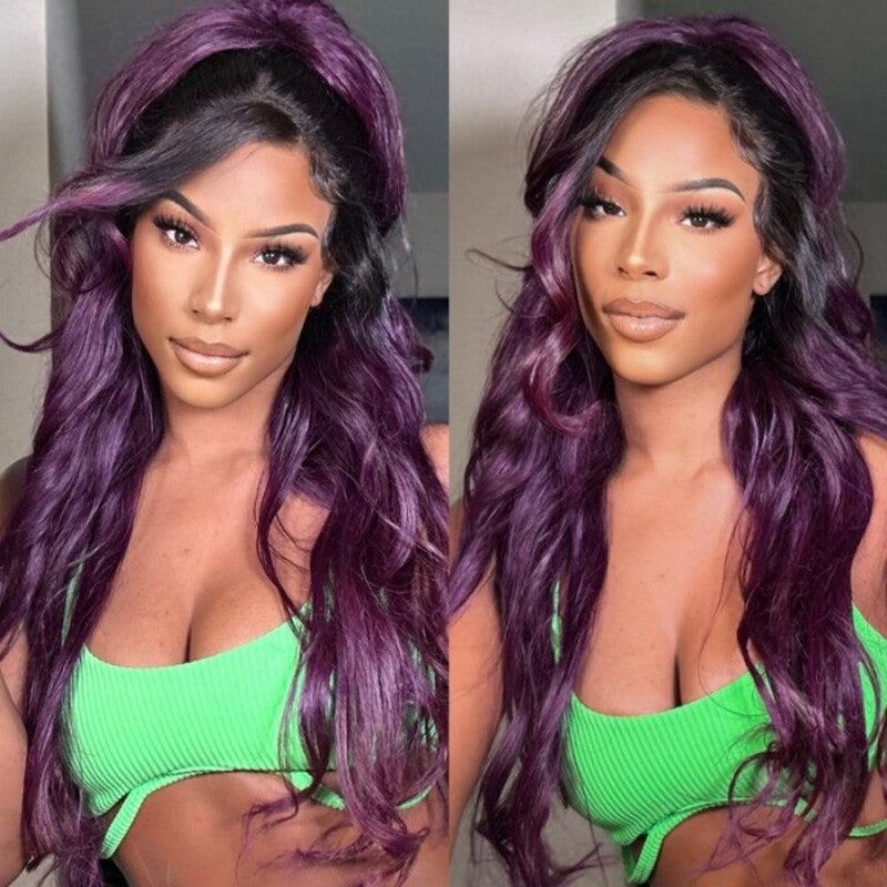 Midnight Dark Purple Ombre Lace Wig Colored Body Wave Wig New Arrival Dark Purple Ombre Color