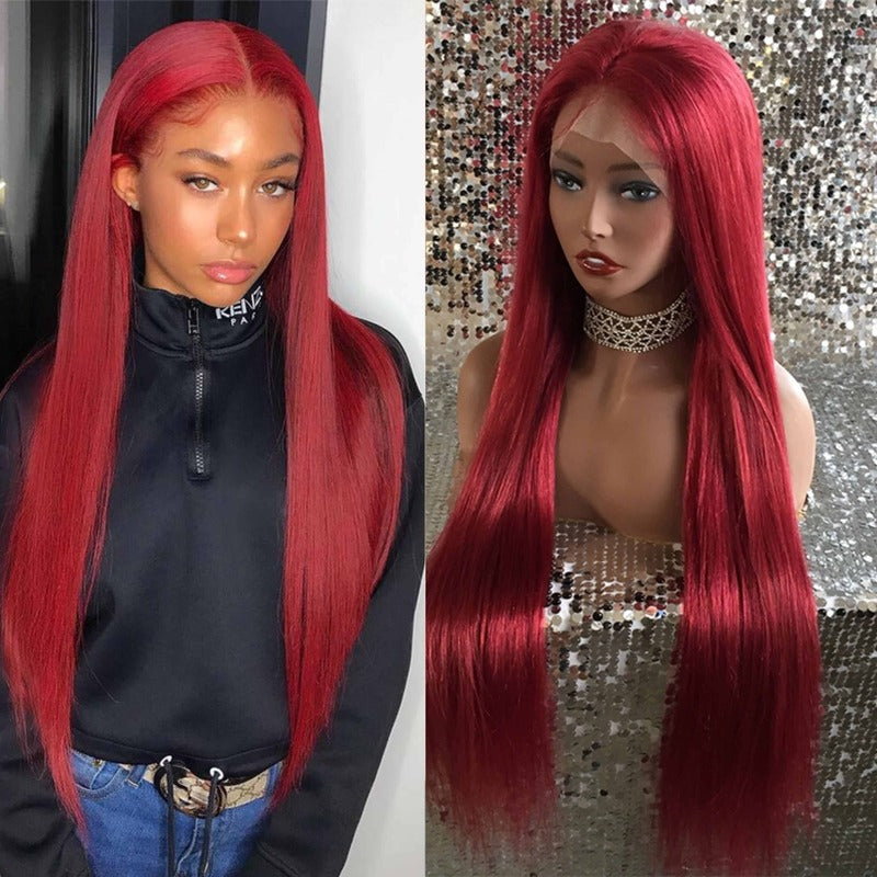 Burgundy Color HD Transparent Lace Front Wig 100% Virgin Human Hair