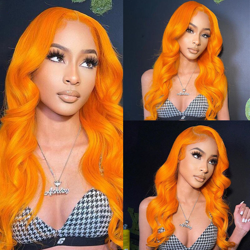 Orange Color HD Transparent Lace Front Wig 100% Virgin Human Hair