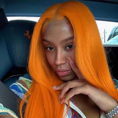Orange Color HD Transparent Lace Front Wig 100% Virgin Human Hair