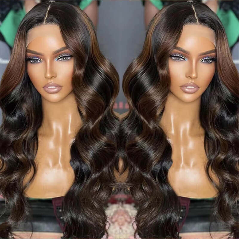 P1B/4 Natural Brown Highlight Wigs Body Wave Lace Front Wig CheetahBeauty Colored Wigs