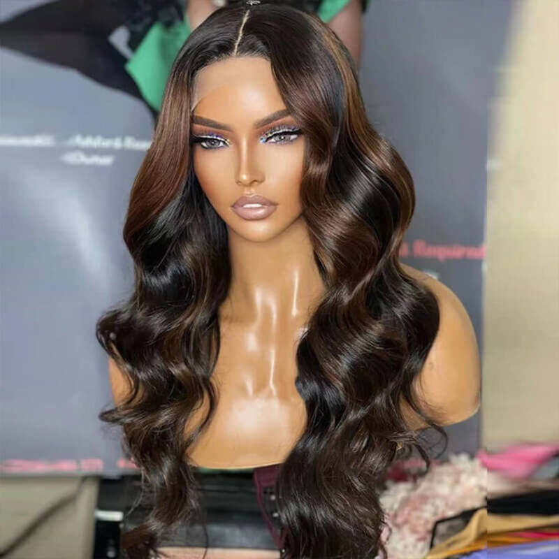 P1B/4 Natural Brown Highlight Wigs Body Wave Lace Front Wig CheetahBeauty Colored Wigs