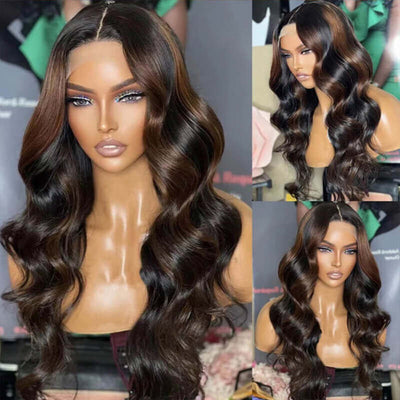 P1B/4 Natural Brown Highlight Wigs Body Wave Lace Front Wig CheetahBeauty Colored Wigs