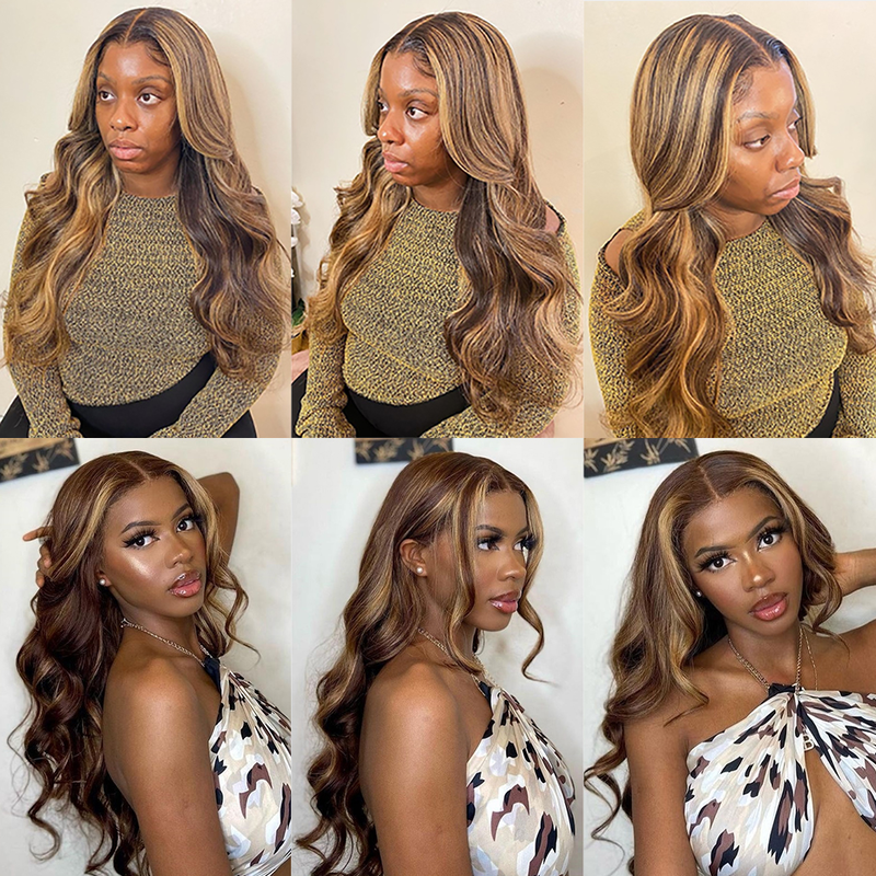 One Wig Two Styles | Balayage Honey Blonde Lace Front Wigs Body Wave Glueless Wig 4/27 Colored Human Hair Wig