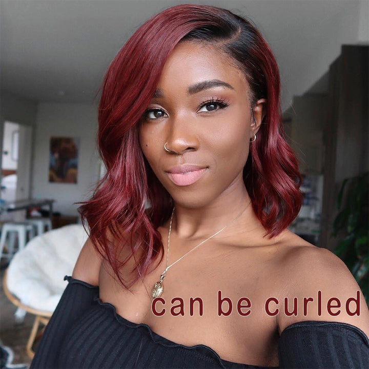 Ombre T1B/99J Burgundy Short Straight Bob HD Transparent Lace Wig