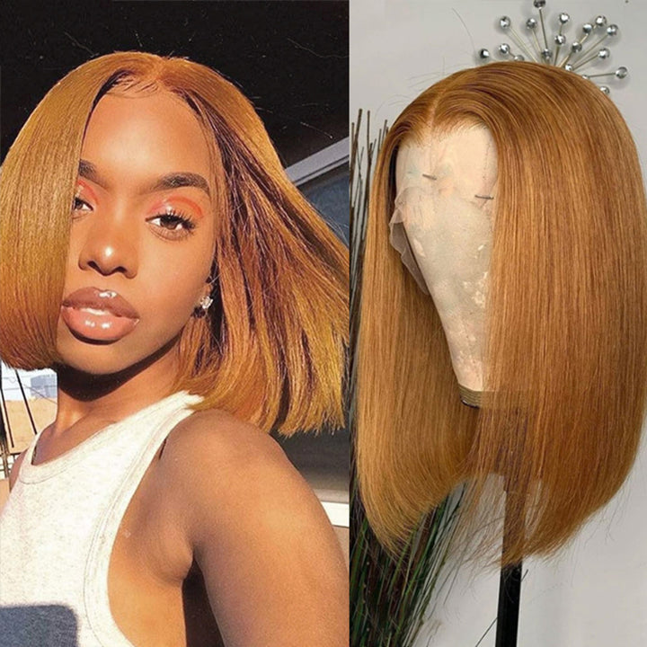 #30 Light Brown Colored Bob Transparent Lace Wig 100% Virgin Human Hair