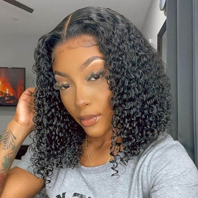 Curly Bob 13x4 HD Transparent Lace Front Wig 100% Virgin Human Hair