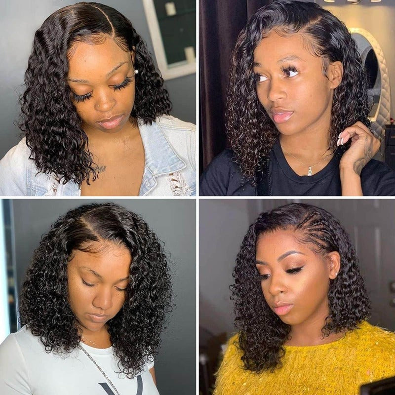 Curly Bob 13x4 HD Transparent Lace Front Wig 100% Virgin Human Hair