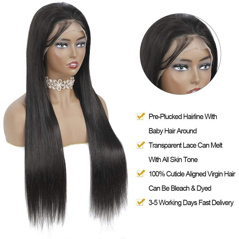 Straight 13x4/13x6 HD Transparent Lace Front Wig 100% Virgin Human Hair