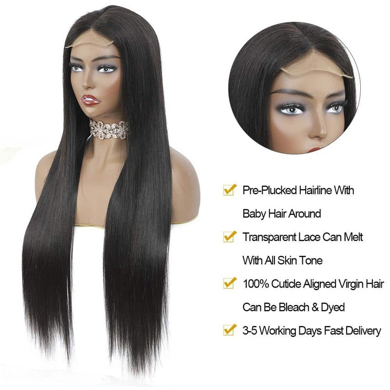 Straight 4x4 HD Transparent Lace Closure Wig 100% Virgin Human Hair