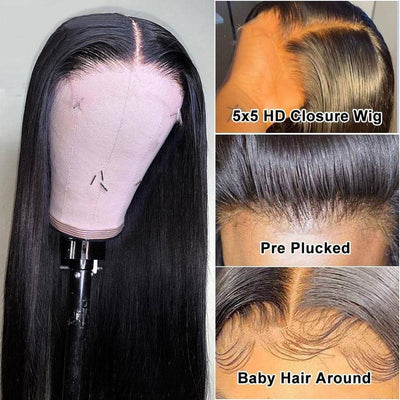 Straight HD Transparent Lace Closure Wig 100% Cuticle Aligned Virgin Human Hair
