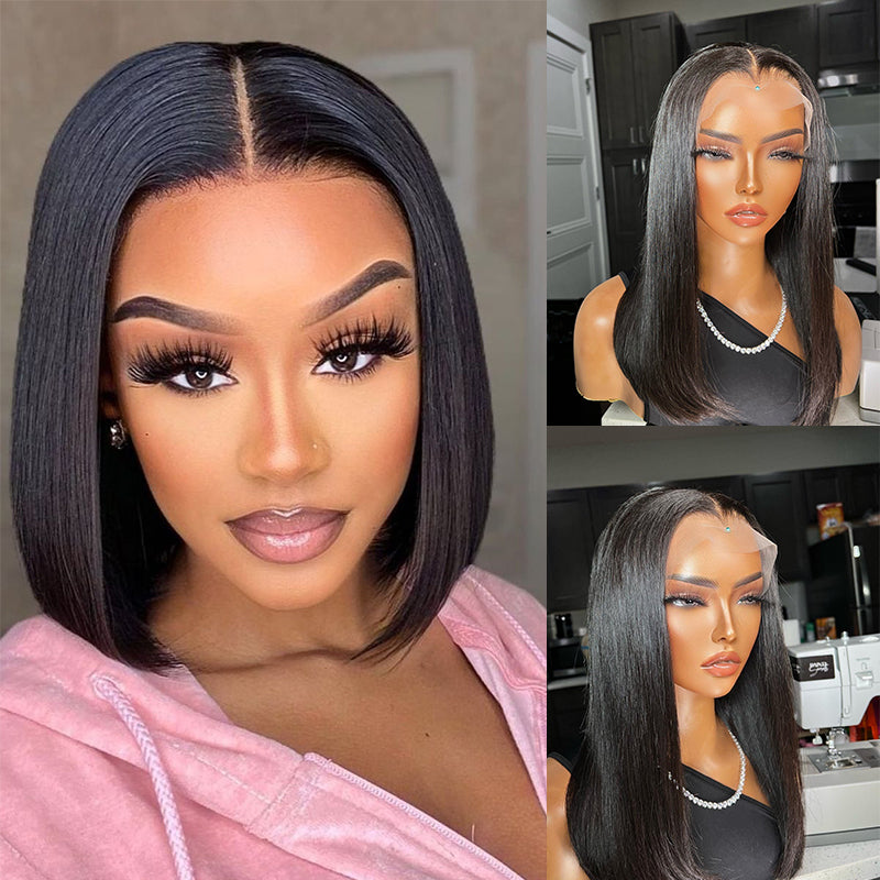 13x6 Straight Bob Wig HD Transparent Lace Front Wig 100% Virgin Human Hair