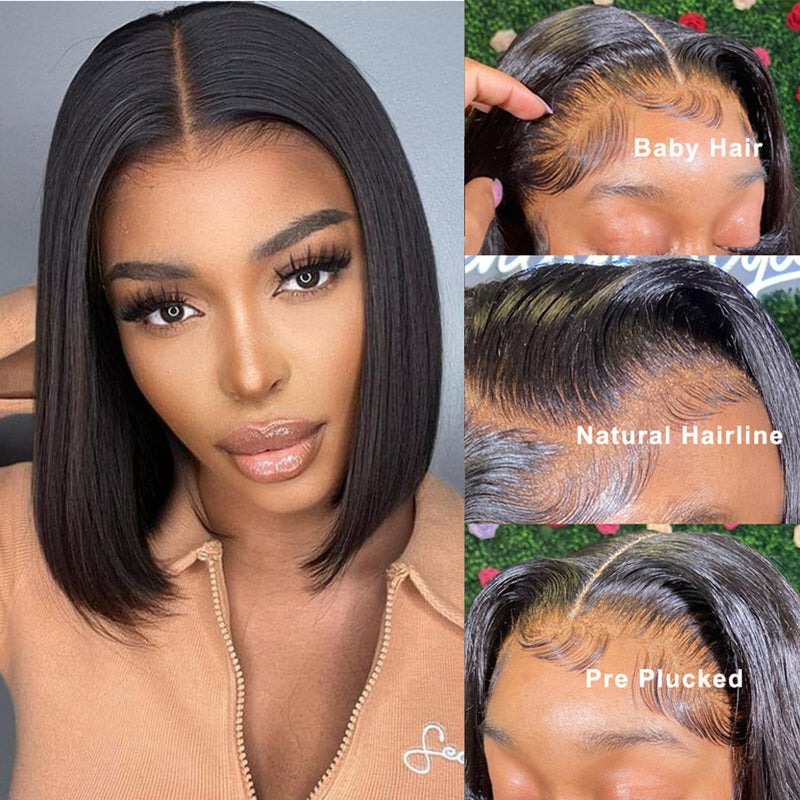 13x6 Straight Bob Wig HD Transparent Lace Front Wig 100% Virgin Human Hair