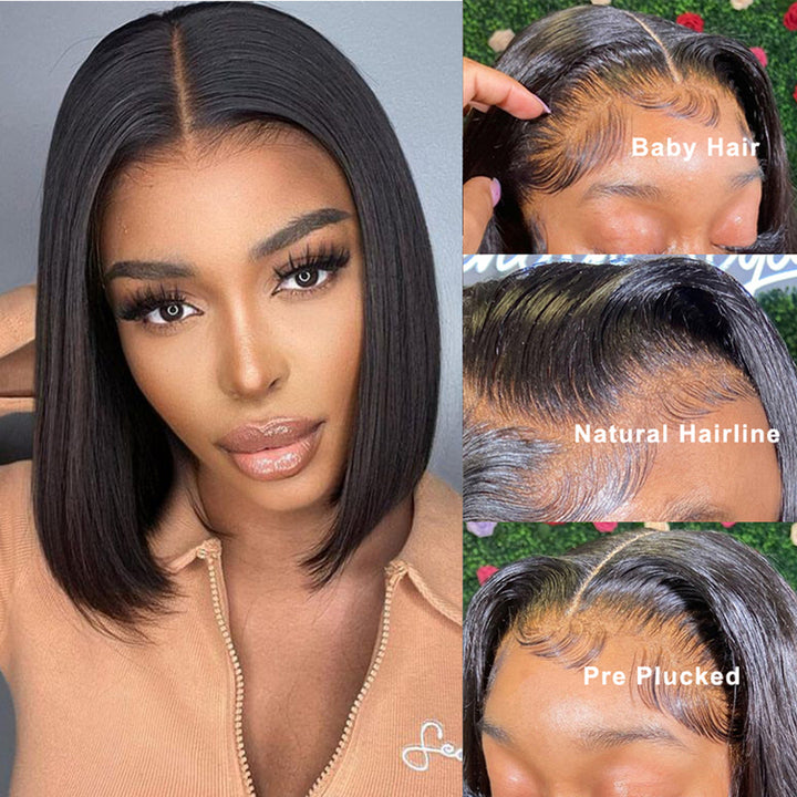 13x6 Straight Bob Wig HD Transparent Lace Front Wig 100% Virgin Human Hair