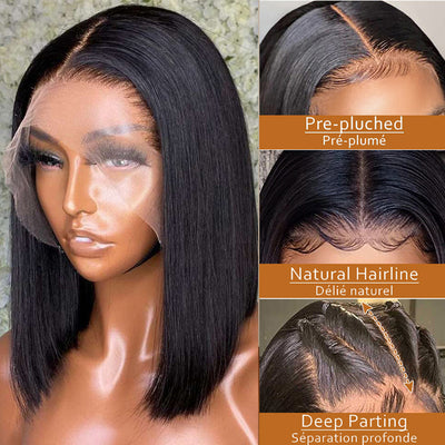 13x6 Straight Bob Wig HD Transparent Lace Front Wig 100% Virgin Human Hair