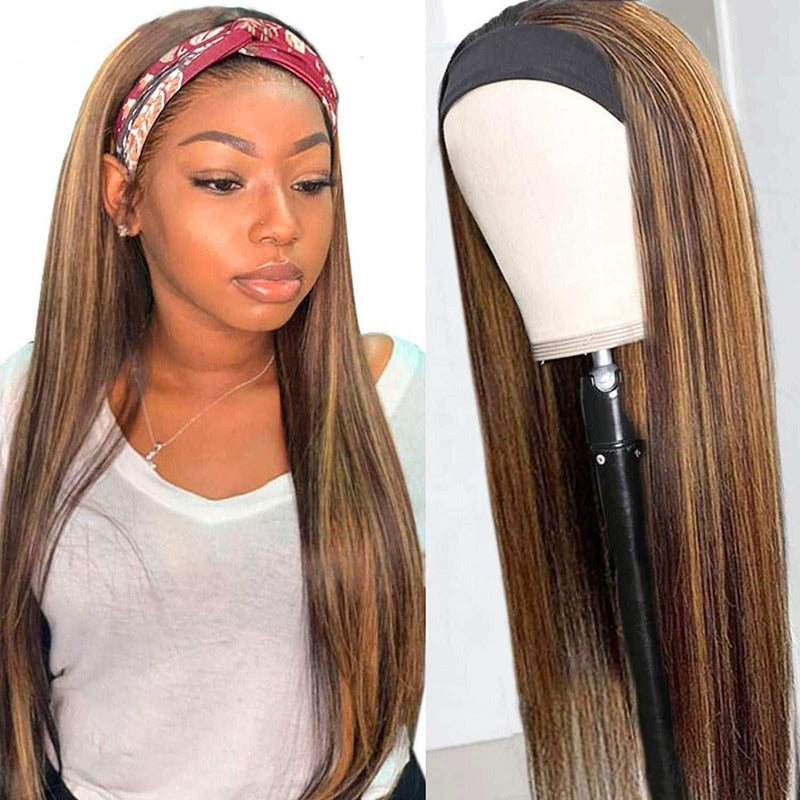 Straight #4/27 Highlight Glueless Headband Wig 100% Virgin Human Hair