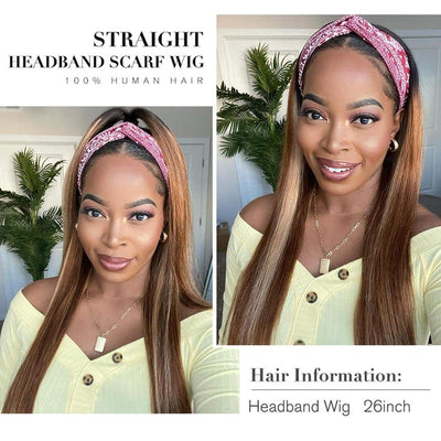 Straight #4/27 Highlight Glueless Headband Wig 100% Virgin Human Hair