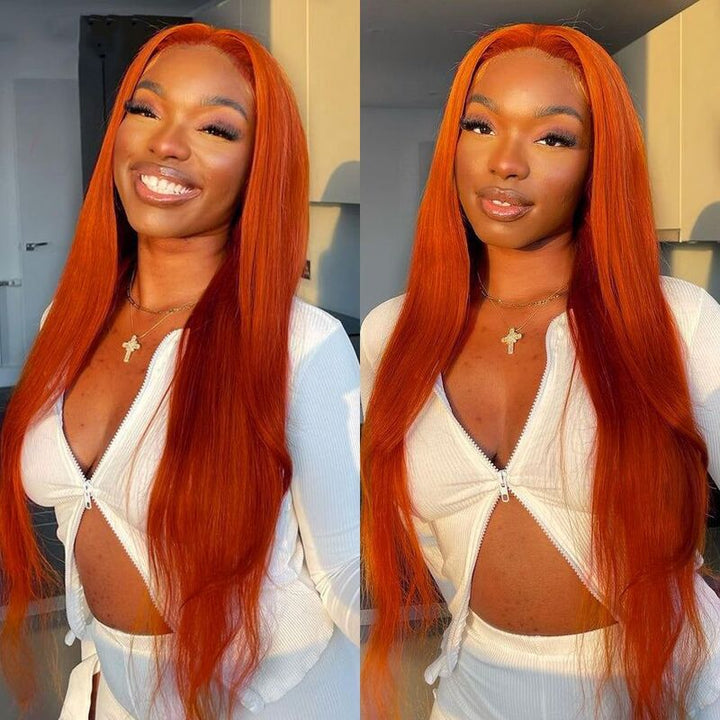 Orange Ginger #350 Colored Straight Wig HD Transparent Lace Wig Human Hair