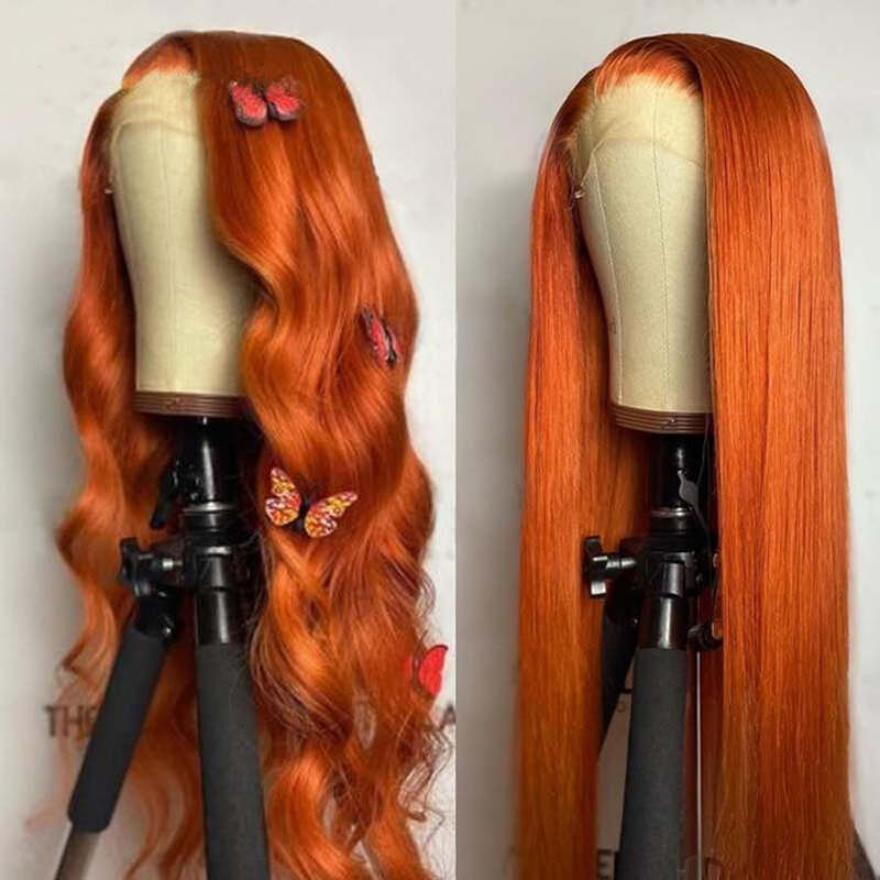 Orange Ginger #350 Colored Straight Wig HD Transparent Lace Wig Human Hair