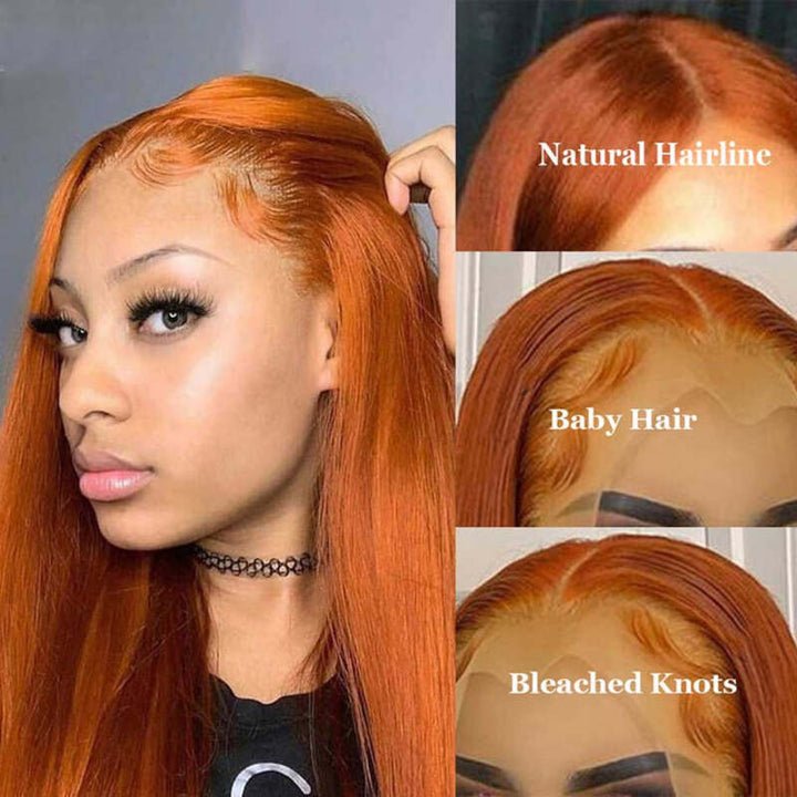 Orange Ginger #350 Colored Straight Wig HD Transparent Lace Wig Human Hair