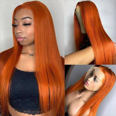 Orange Ginger #350 Colored Straight Wig HD Transparent Lace Wig Human Hair