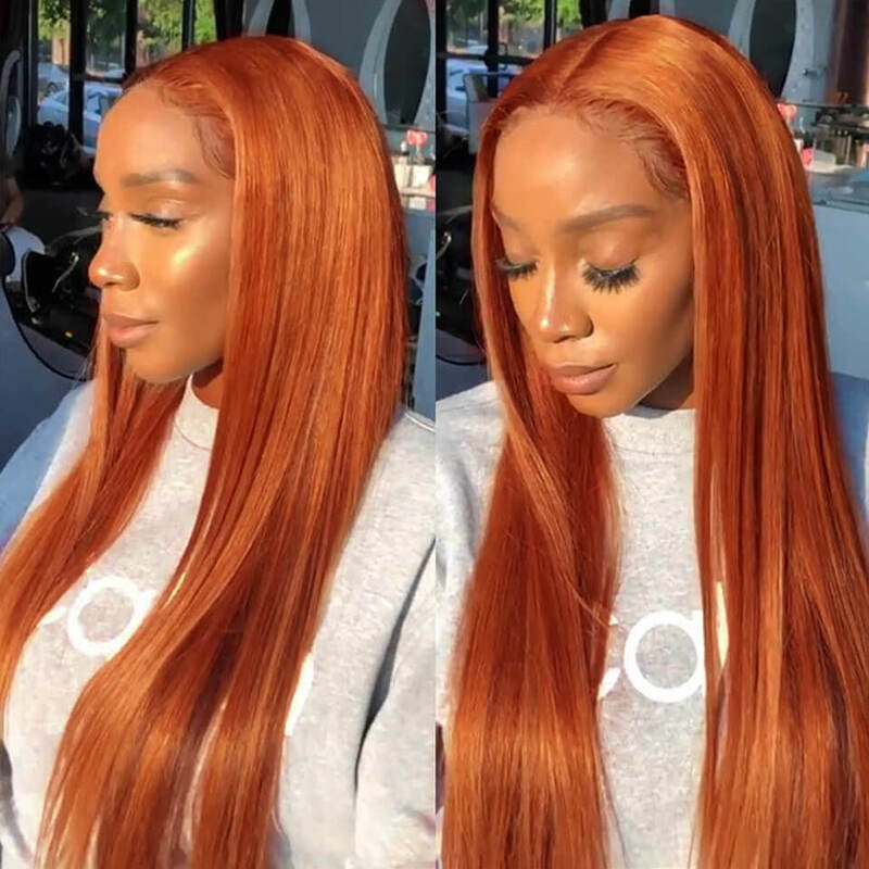 Orange Ginger #350 Colored Straight Wig HD Transparent Lace Wig Human Hair