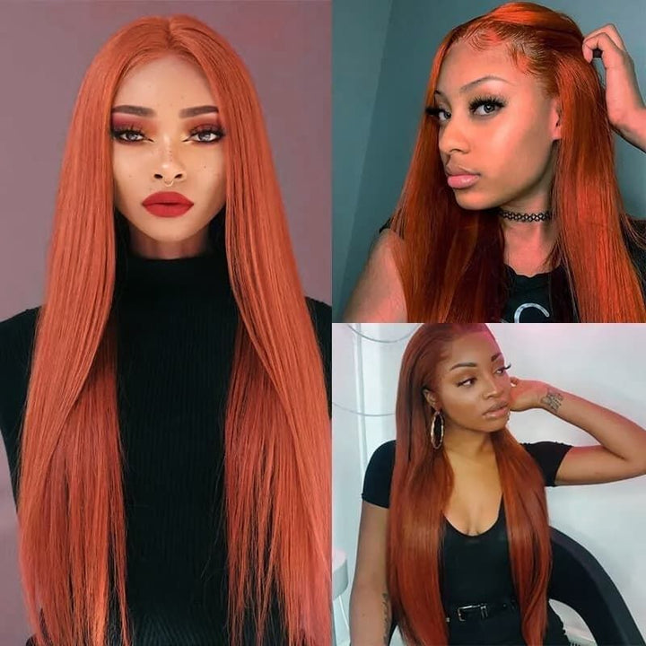 Orange Ginger #350 Colored Straight Wig HD Transparent Lace Wig Human Hair