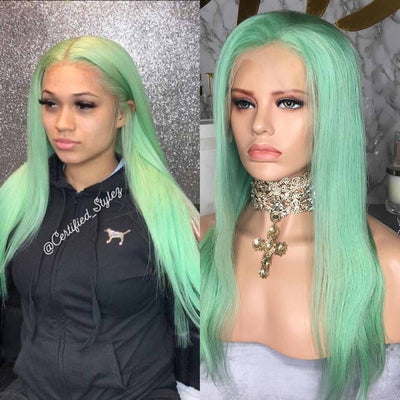 Green Colored HD Transparent Lace Frontal Wig 100% Human Virgin Hair 