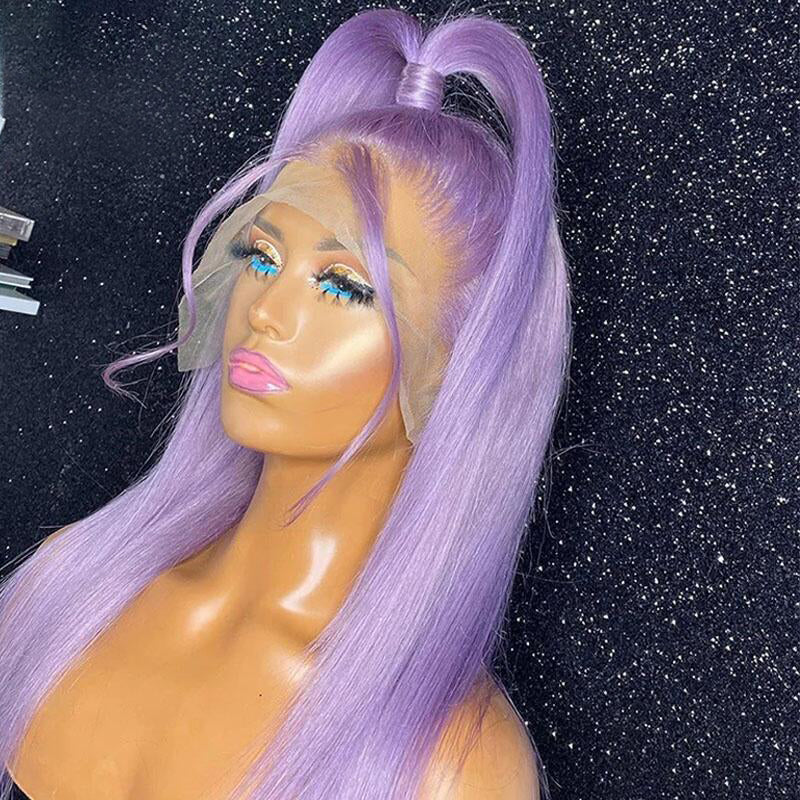 Purple Colored HD Transparent Lace Frontal Wig 100% Human Virgin Hair 